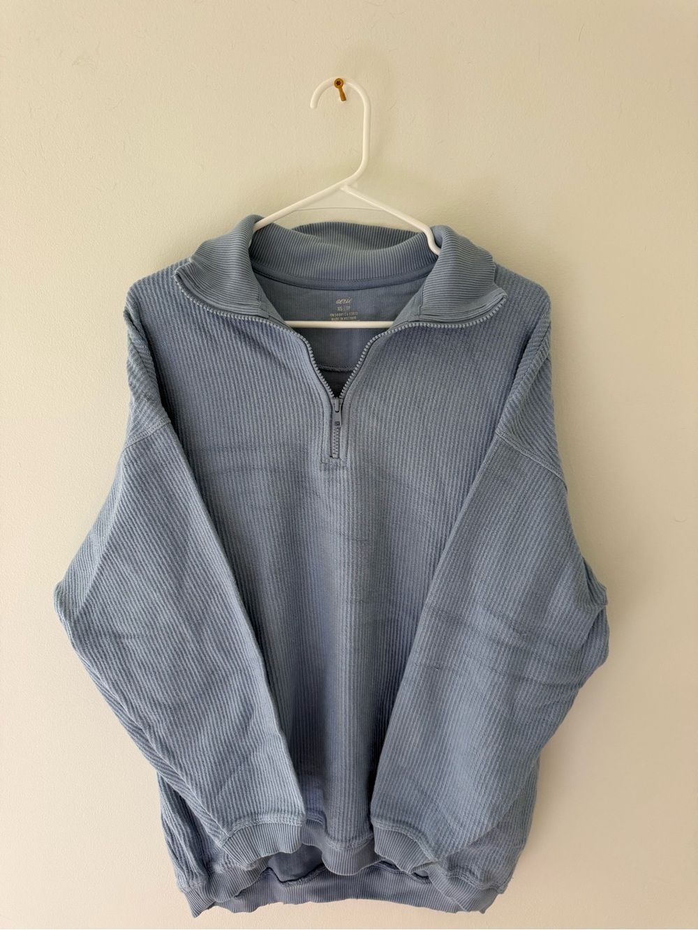 Aerie Quarter-Zip Ribbed Pullover Sweater - Light Blue